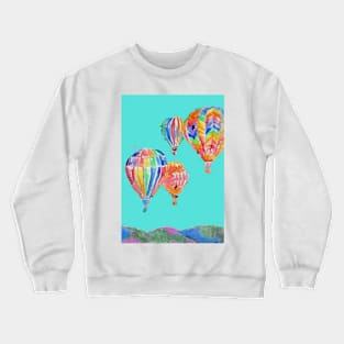 Hot Air Balloon Watercolor Painting on Aqua Turquoise Balloons Crewneck Sweatshirt